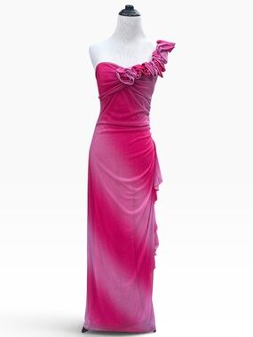 Vintage Y2K City Triangles Pink Ombre Ruched Maci Dress with Rosette